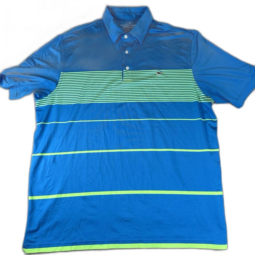 Vineyard Vines Performance Polo Shirt Mens Size XL Blue Green Stripe Stretch SS